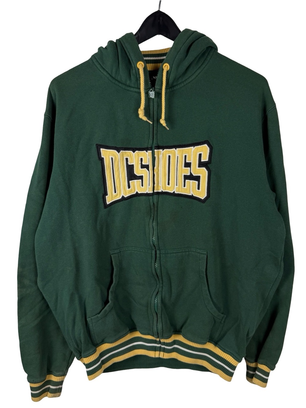 Vintage Y2K DC Shoes Embroidered Skateboard Full Zip Green Hoodie Size L